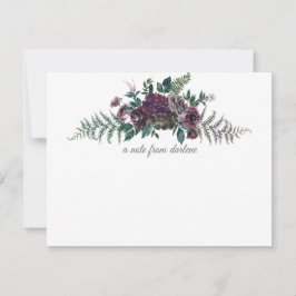 Burgundy Grey Green Waterverf Floral Monogram Notitiekaartje