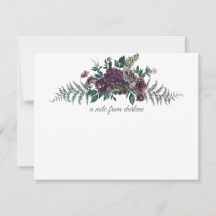 Burgundy Grey Green Waterverf Floral Monogram Notitiekaartje