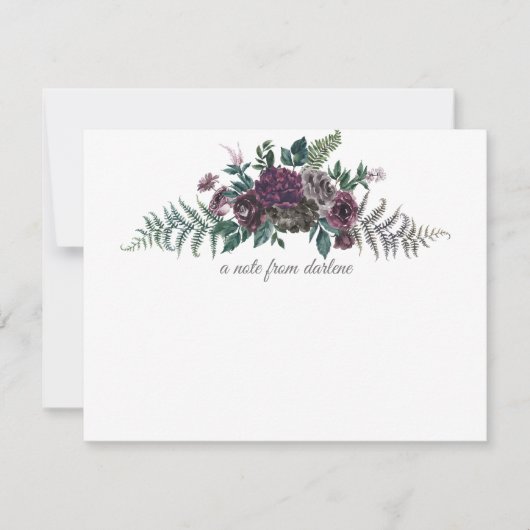 Burgundy Grey Green Waterverf Floral Monogram Notitiekaartje (Voorkant)
