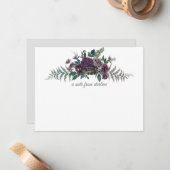 Burgundy Grey Green Waterverf Floral Monogram Notitiekaartje (Voorkant / Achterkant in situ)