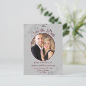 Burgundy & Grey Lace Wedding Save the Date Photo Aankondigingskaart (Staand voorkant)