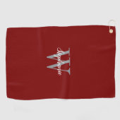 Burgundy Grijs Wit Monogram Persoonlijk Golfhanddoek (Horizontaal)