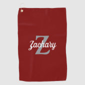 Burgundy Grijs Wit Monogram Persoonlijk Golfhanddoek (Voorkant)