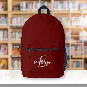 Burgundy Grijs Wit Schrift Monogram Bedrukte Rugzak