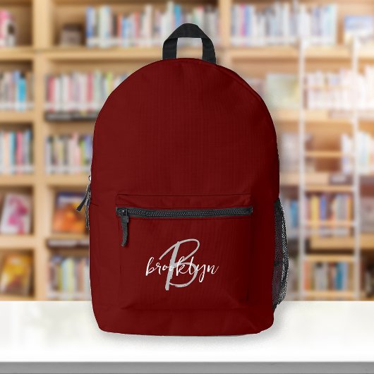 Burgundy Grijs Wit Schrift Monogram  Bedrukte Rugzak