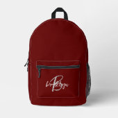 Burgundy Grijs Wit Schrift Monogram  Bedrukte Rugzak (Voorkant)