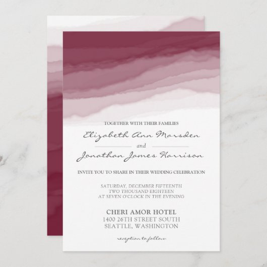 Burgundy Grijze Waterverf in één keer Kaart (Voorkant / Achterkant)