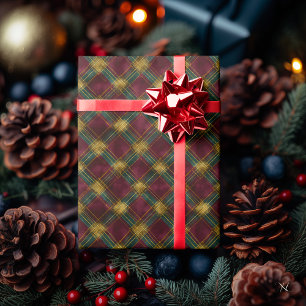 Burgundy, Groen en Geel Plaid – Festive Rustic Cadeaupapier
