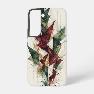 Burgundy Groen Goud Abstracte Driehoeken Waterverf Samsung Galaxy Hoesje