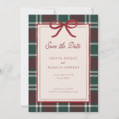 Burgundy groene geruite kerstboog bruiloft save the date (Voorkant)