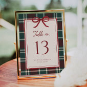 Burgundy groene geruite kerstboog tafel nummers
