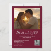 Burgundy Groene Lichten QR Code Foto Bruiloft Kaart (Achterkant)