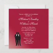Burgundy Groom en Groom Gay Wedding Invitation Kaart (Voorkant)