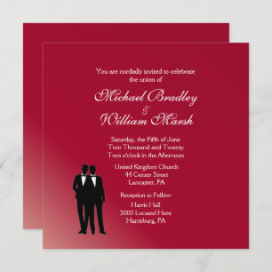 Burgundy Groom en Groom Gay Wedding Invitation Kaart