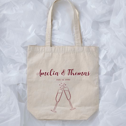 Burgundy Hand Draw Doodle Stripes Wedding Favor  Tote Bag