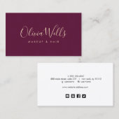 Burgundy Handgeschreven Script Social Media Iconen Visitekaartje (Voorkant / Achterkant)