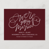 Burgundy Handwrite Calligraphy Save the Date Aankondigingskaart (Voorkant)