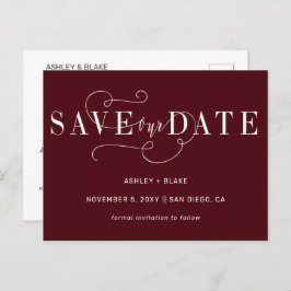 Burgundy Handwrite Calligraphy Save the Date Aankondigingskaart