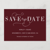 Burgundy Handwrite Calligraphy Save the Date Aankondigingskaart (Voorkant)