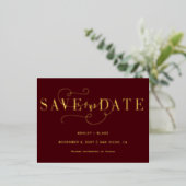 Burgundy Handwrite Calligraphy Save the Date Folie Uitnodiging Briefkaart (Staand Voorkant)