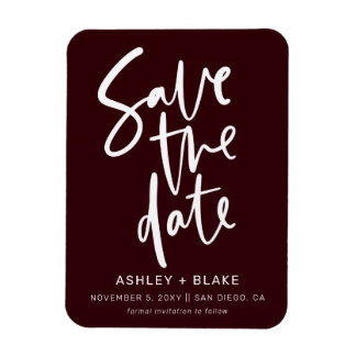 Burgundy Handwrite Calligraphy Save the Date Magneet