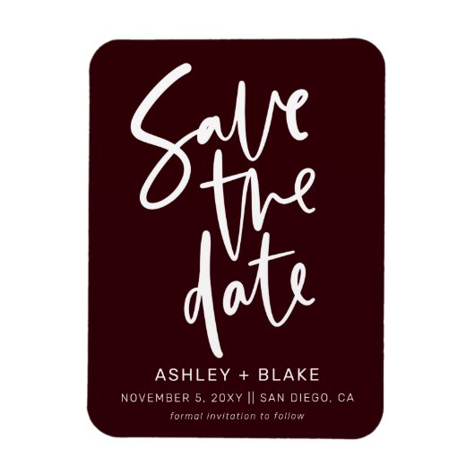 Burgundy Handwrite Calligraphy Save the Date Magneet (Verticaal)