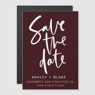 Burgundy Handwrite Calligraphy Save the Date Magnetische Uitnodiging