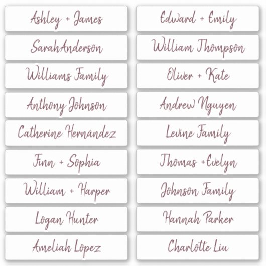 Burgundy Handwriters Manuscript Guest Names Labels (Voorkant)