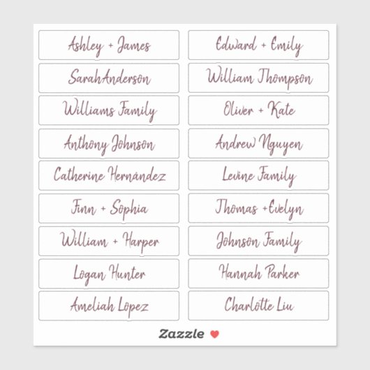 Burgundy Handwriters Manuscript Guest Names Labels (Vel)