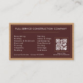 Burgundy Handyman QR Code Wood Construction Visitekaartje (Achterkant)
