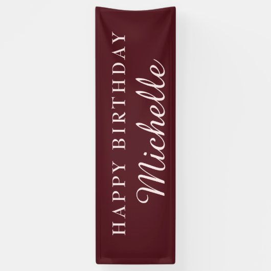 Burgundy Happy Birthday Name Spandoek (Verticaal)