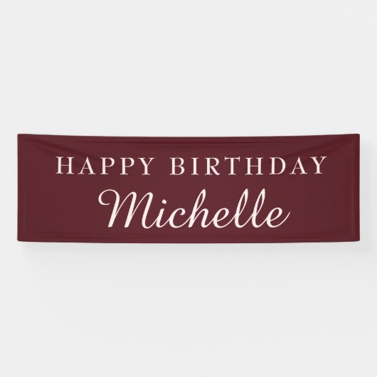 Burgundy Happy Birthday Name Spandoek (Horizontaal)