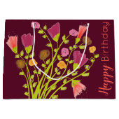 Burgundy Happy Birthday Paper Canvas tas Groot Cadeauzakje (Voorkant)