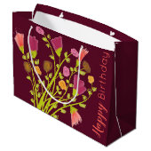 Burgundy Happy Birthday Paper Canvas tas Groot Cadeauzakje (Achterkant Gekanteld)