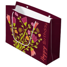 Burgundy Happy Birthday Paper Canvas tas Groot Cadeauzakje