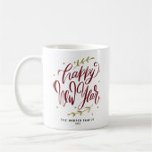Burgundy Happy New Year Modern Calligraphy Wreath Koffiemok (Links)