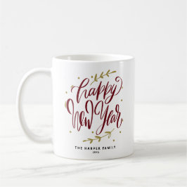 Burgundy Happy New Year Modern Calligraphy Wreath Koffiemok