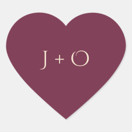 Burgundy Hart Sticker met J+O Initialen
