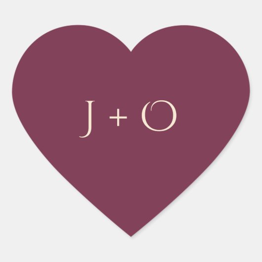 Burgundy Hart Sticker met J+O Initialen (Voorkant)