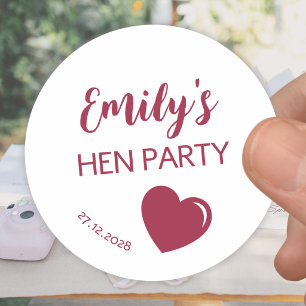 Burgundy Heart Bachelorette Hen Party Ronde Sticker