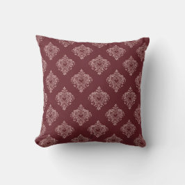Burgundy Heart Damask Throw Pillow Kussen