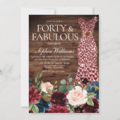 Burgundy Heart Dress Rustic Floral 40th Birthday Kaart (Voorkant)