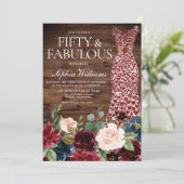 Burgundy Heart Dress Rustic Floral 50th Birthday Kaart (Staand voorkant)