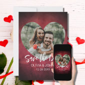 Burgundy Heart-Shaped Photo Save the Date Wedding Kaart