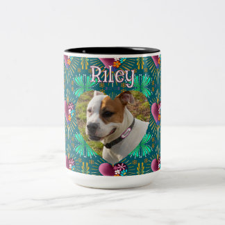 Burgundy heart with flowers and golden rays tweekleurige koffiemok