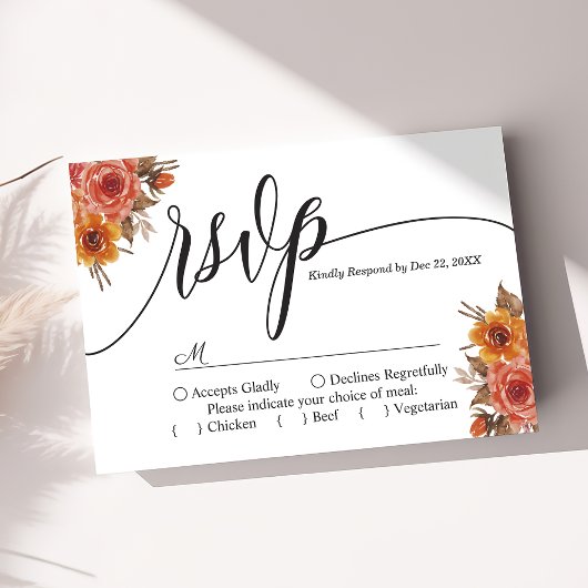 Burgundy Herfst Autumn Floral Wedding RSVP Kaart