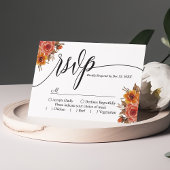 Burgundy Herfst Autumn Floral Wedding RSVP Kaart