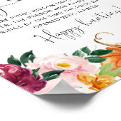 Burgundy herfst bloem ring jacht bruidsdouche spel poster (Hoek)