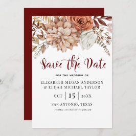 Burgundy Herfst Boho Floral Save the Date Invitati Kaart