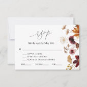 Burgundy Herfst Boho Floral Wedding RSVP Kaart (Voorkant)
